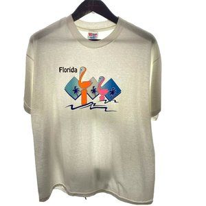 Florida Pink Pelican L T-shirt Vintage USA Made Materials White Single Stitch